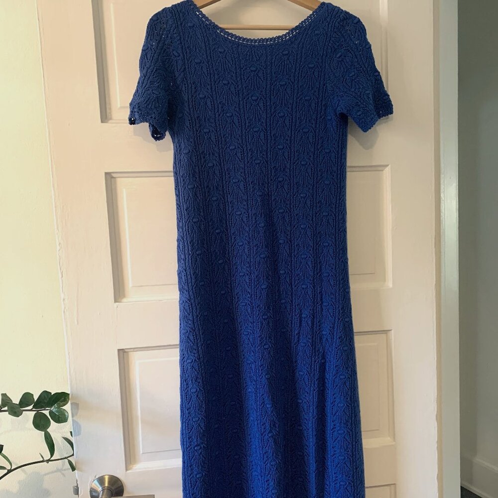 Sezane Zayn Knit Crochet Dress with Open Back (Blue)